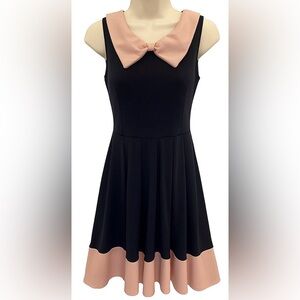 Rachel Kate Girls Dress S Blue Pink Bow Collar Fit & Flare Vintage Inspired